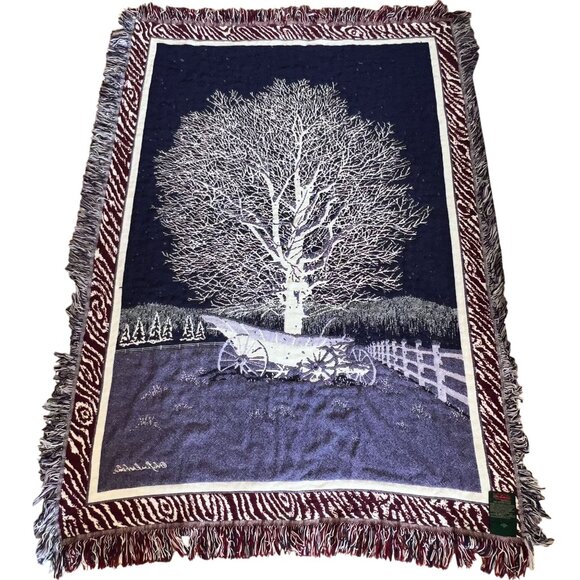 Bob Timberlake Home Throw Blanket Cotton Tapestry Winter RED WHT BLU Made in USA - Picture 6 of 12